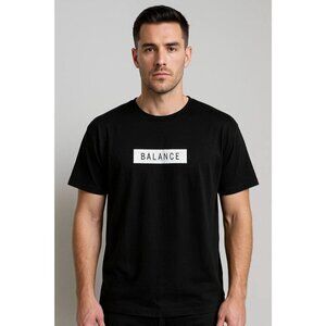 SHEIN Men's Small Black Casual Graphic "Balance" Sporty Short Sleeve T-Shirt NIB